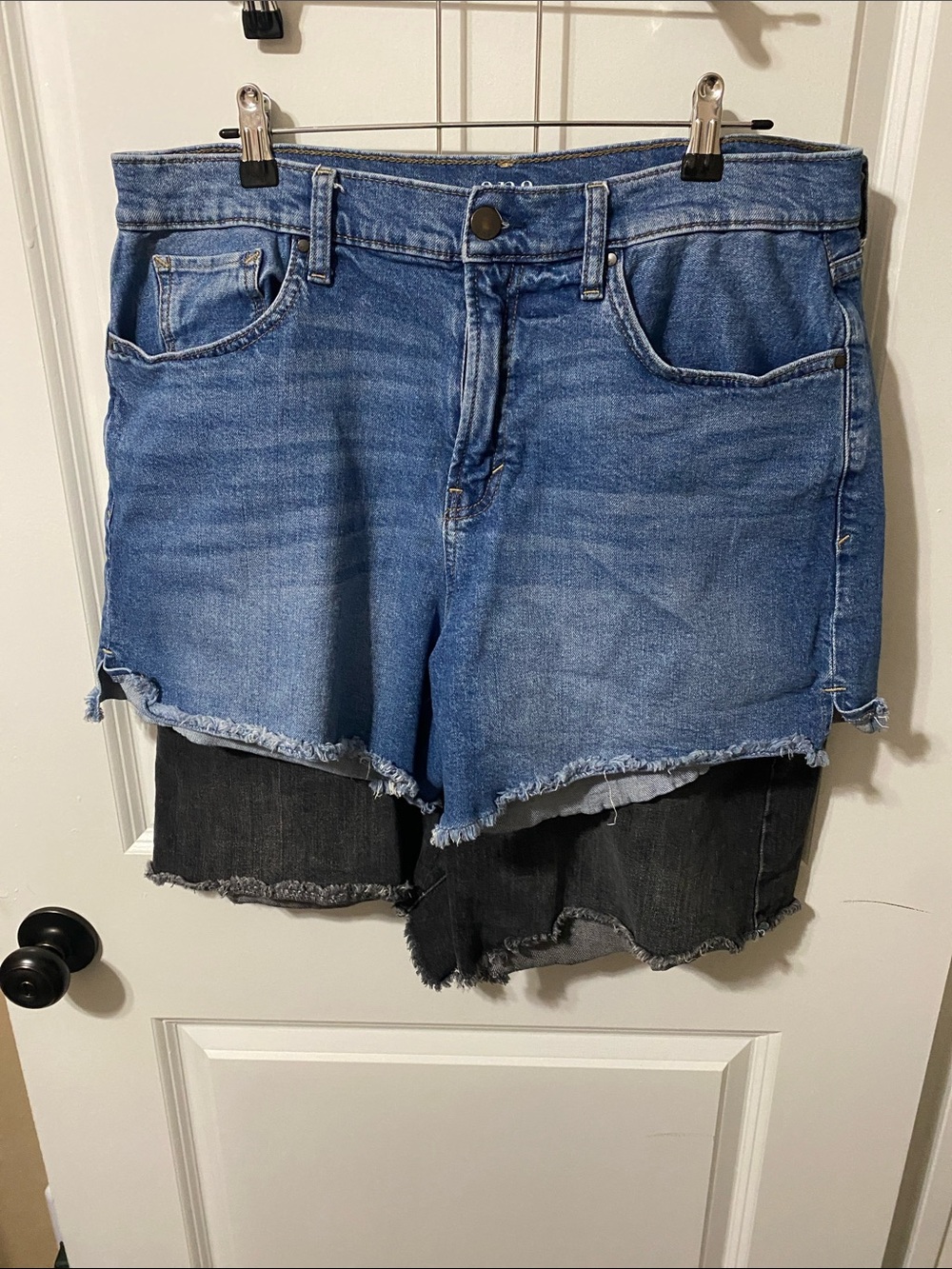 a.n.a Two-Layer Frayed Hem Denim Shorts - Blue and Black